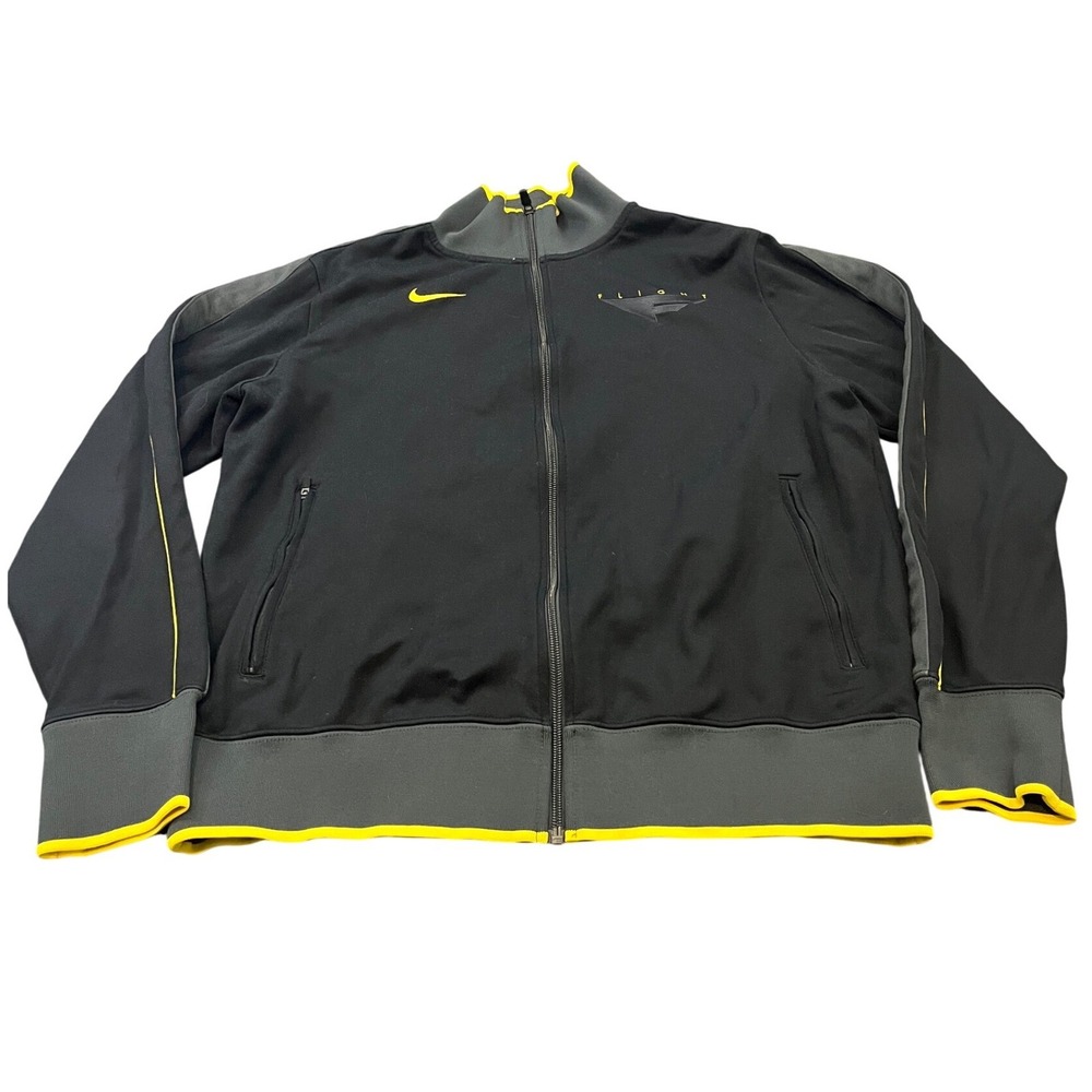 Nike Flight Track Jacket Mens L Black‎ Gray Yellow Full Zip Swoosh Sportswear